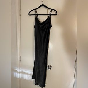 bebe midi black satin dress